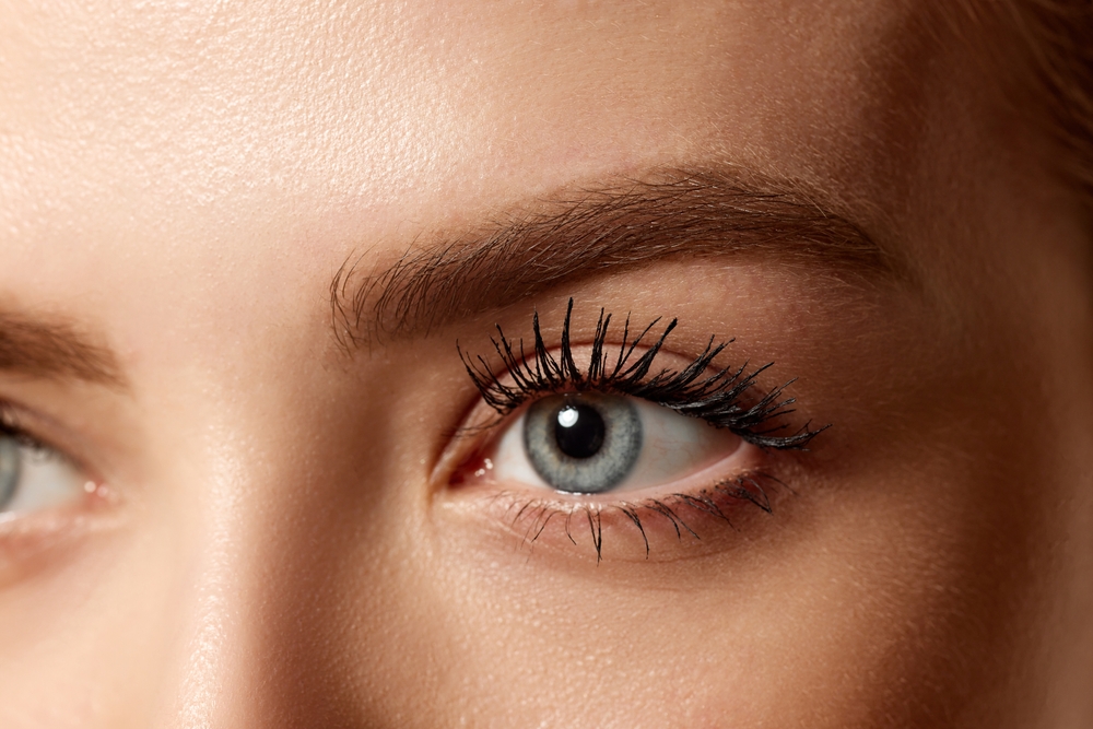 Close-up,Of,Beautiful,Female,Face,,Brows,And,Blue,Eyes.,Eye