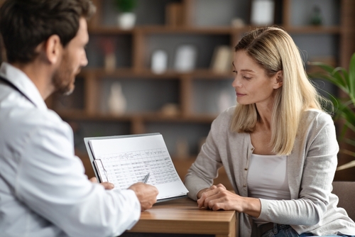 Woman looking at DUTCH test results with her doctor at Relive.