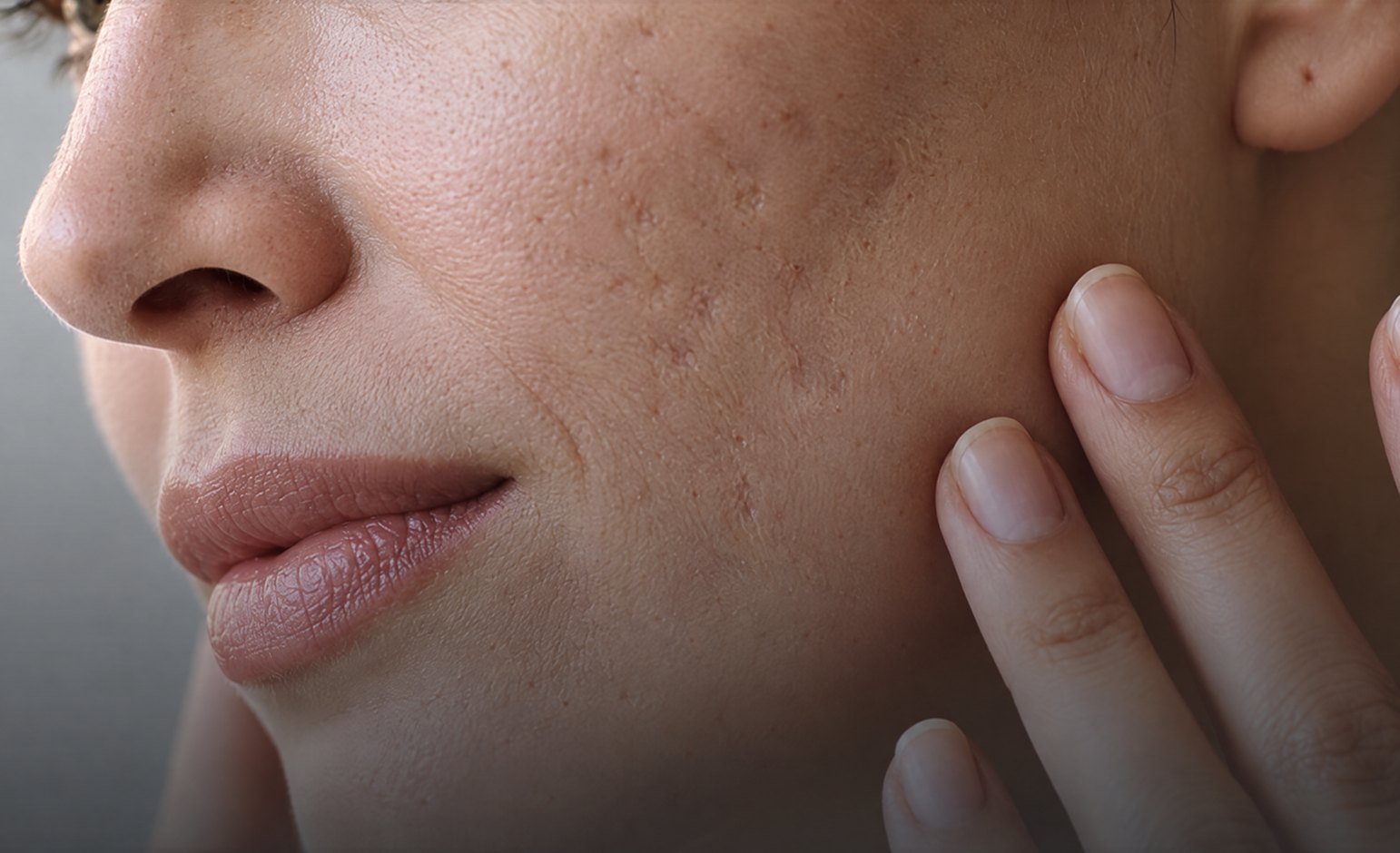 Acne scarring on the cheek