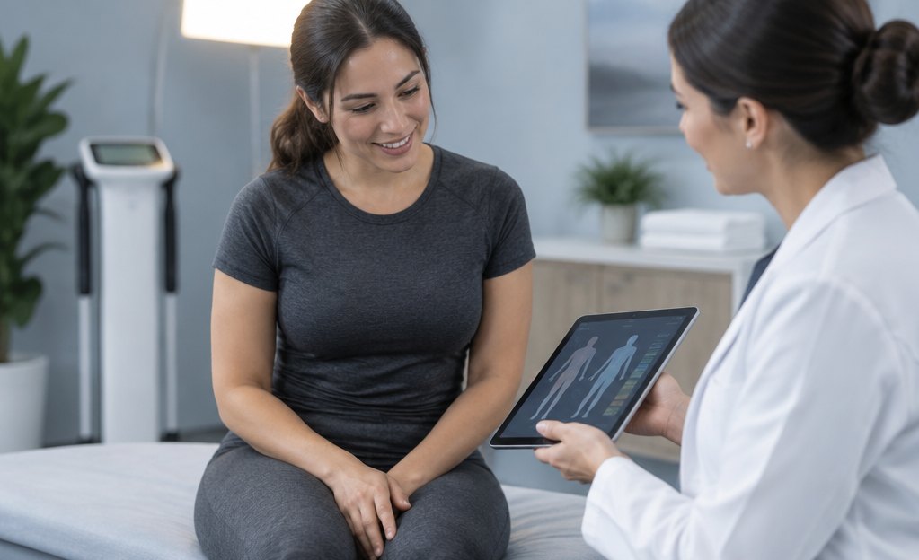 Provider reviewing body composition results with a patient