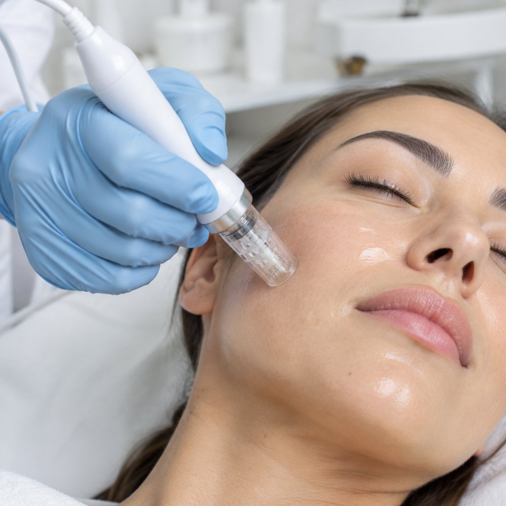 Medical microneedling pen in use