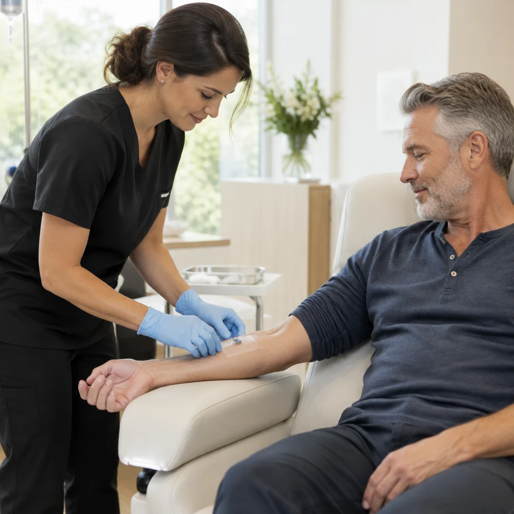 Patient relaxing during an in-clinic treatment
