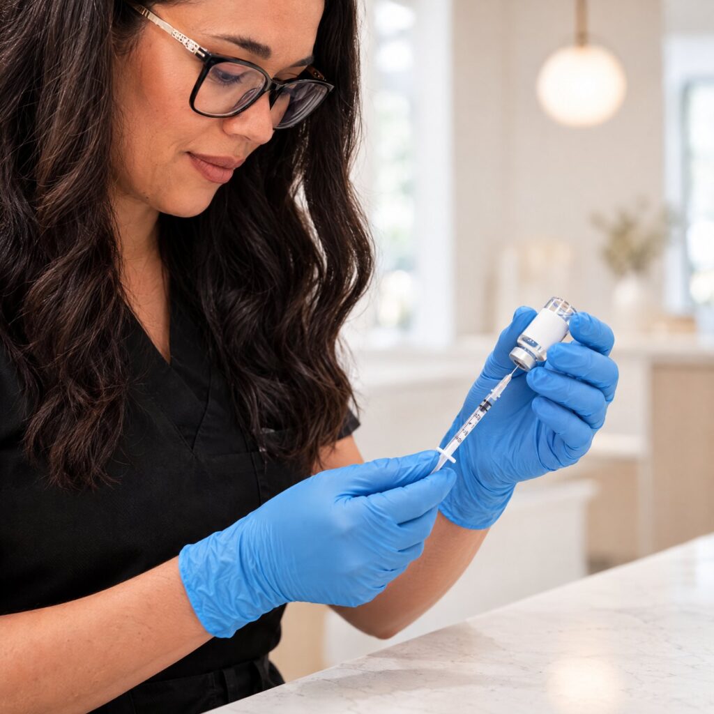 Relive Health provider preparing a peptide dose