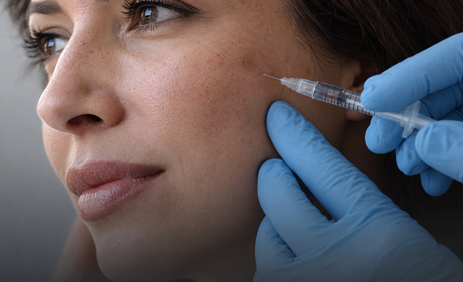 Provider injecting a biostimulator into the cheek