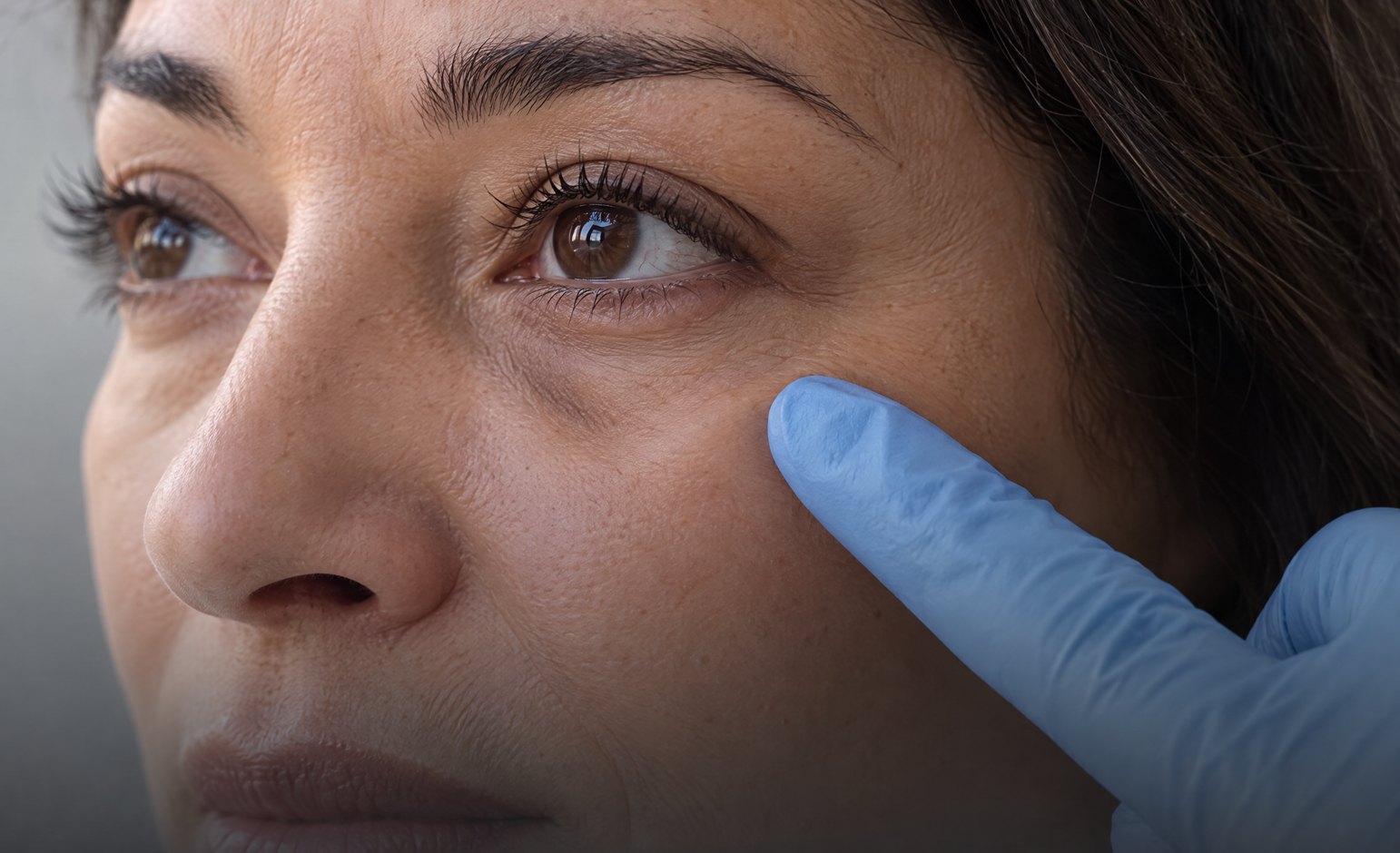 Provider pointing to the under-eye tear trough